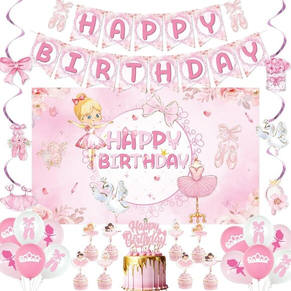 🎀 Pink Ballerina Birthday Party Decorations Set - Picture 1 of 9